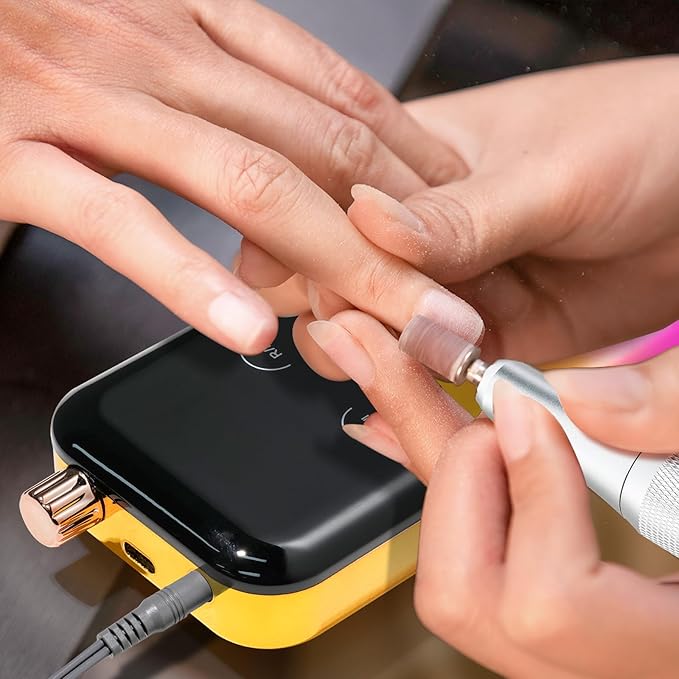 LIMEGIRL Professional Electric Nail File Drill Bits Kit 45000RPM for Acrylic Toenail Machine Clippers with 14 Drill Bit Gradient Yellow Portable Rechargeable Cordless