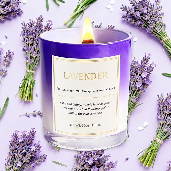 Lavender Candle Gift Set – 2 Pack Wood Wick Soy Wax Scented Candles with Gift Boxes, Long Lasting Relaxing Aromatherapy Candles for Home Decor, Holiday & Christmas Gifts