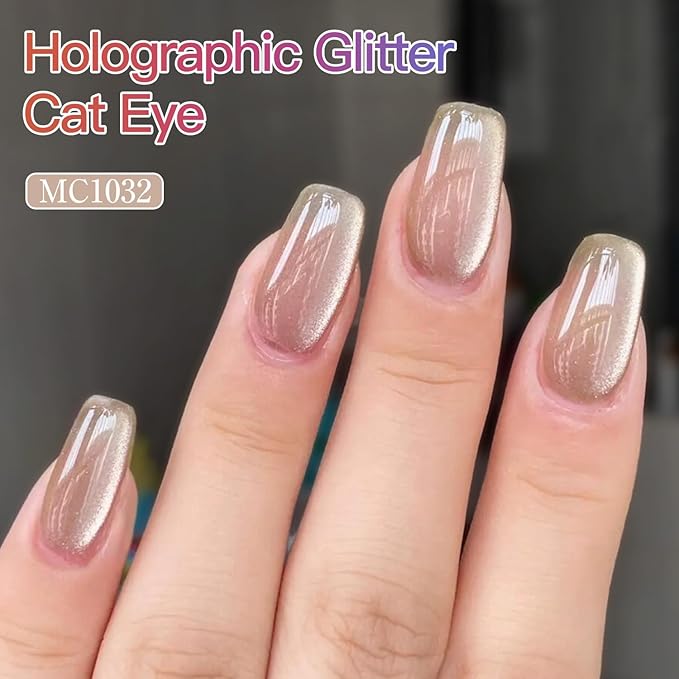 Double Rhythm 6 Colors Cat Eye Gel Polish Set Shimmer Glitter with Magnet Holographic Reflective Magnetic UV Nail Art Kit (Jelly Glass Silver Nude Pink-6-Kit 24)