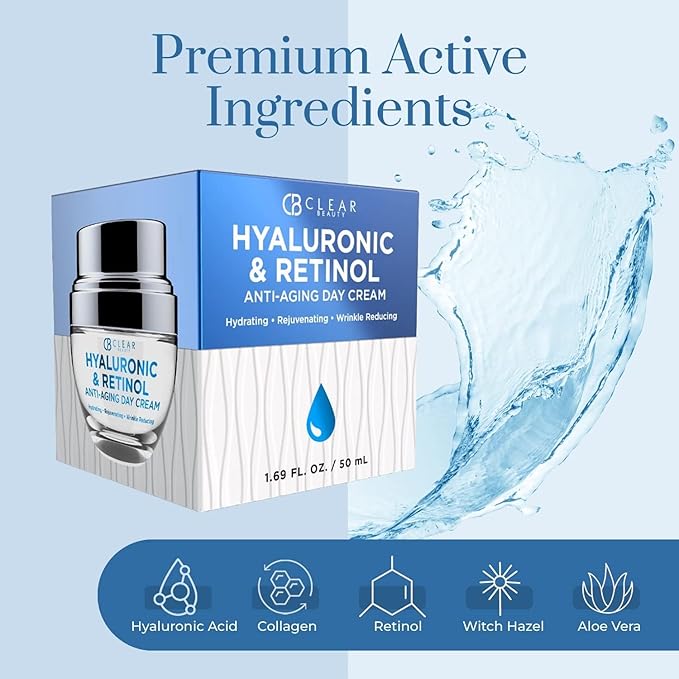 Clear Beauty Hyaluronic Acid & Retinol Daily Face Moisturizer - Dermatologist Tested, Reduces Wrinkles, Fine Lines & Hyperpigmentation, Clean Beauty, Cruelty-Free Korean Skin Care, All Skin Types