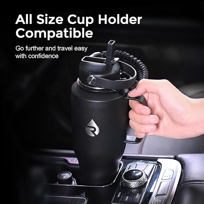 32oz Stainless Steel Water Bottle (Cold for 48 Hrs, Hot for 24 Hrs), Triple Wall Vacuum Insulated Water Bottle with Straw Lid, Spout Lid and Paracord Handle, Leakproof, Fit in Any Car Cup