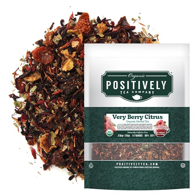 Organic Positively Tea Company, Very Berry Citrus, Herbal Tea, Loose Leaf, 16 Ounce