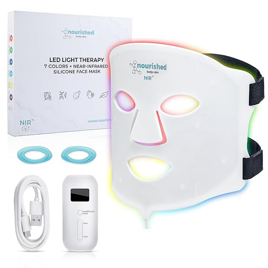 7 Colors LED Face Mask with Near-Infrared - Blue, Red Light Therapy for Face - 114 LEDs - Skincare Tool for Wrinkles, Anti-Aging