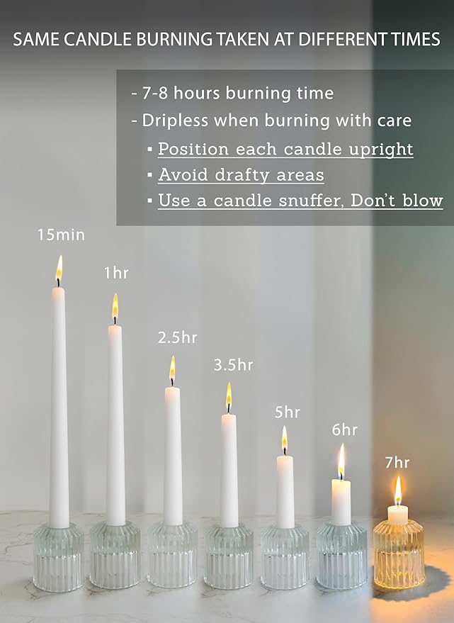 6 PK 10" Classic Taper Candles, White, 7-8 Hours Long Burning, Unscented Tall Candlesticks