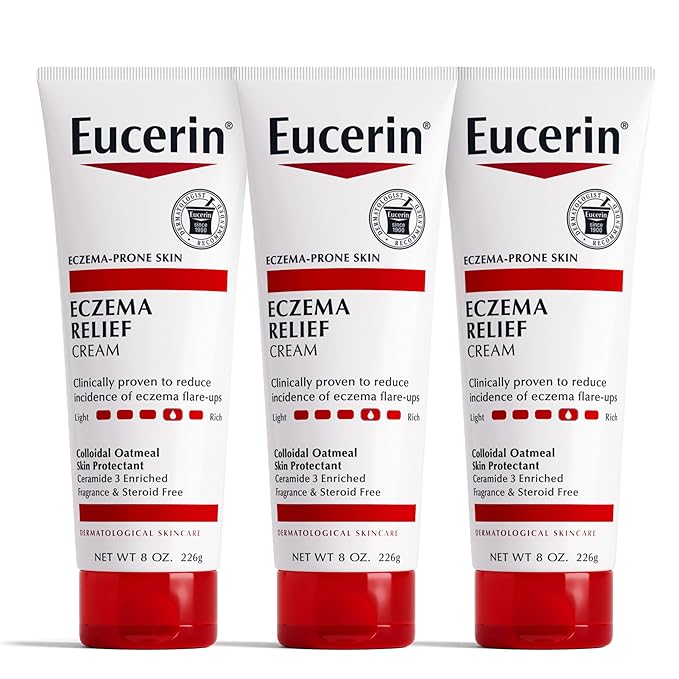 Eucerin Eczema Relief Cream, Full Body Lotion, Moisturizing Eczema Cream with Colloidal Oatmeal (Skin Protectant) and Ceramide 3, Multi-Pack, 8 Oz Tube, Pack of 3