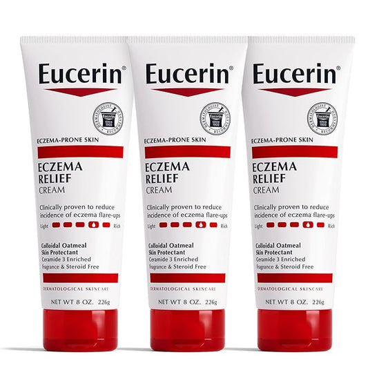Eucerin Eczema Relief Cream, Full Body Lotion, Moisturizing Eczema Cream with Colloidal Oatmeal (Skin Protectant) and Ceramide 3, Multi-Pack, 8 Oz Tube, Pack of 3