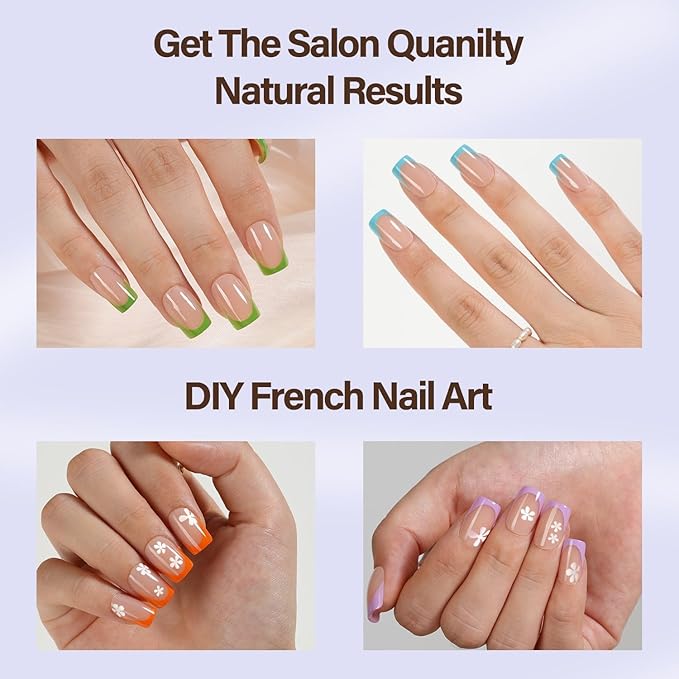 Misssix XBASICTIPS French Tip Press On Nails, 300Pcs French Gel Nail Tips Short Square, Soft Gel Pre-shaped No Need to File 3 in 1 Tips, Fake Nails for Nail Art DIY Extension Designs 15 Sizes