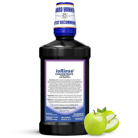 ioRinse Concentrated Irrigant with Active Molecular Iodine, Alcohol-Free Dental Irrigant, for use with Waterpik Water Flossers, and All Other Oral Irrigation Devices