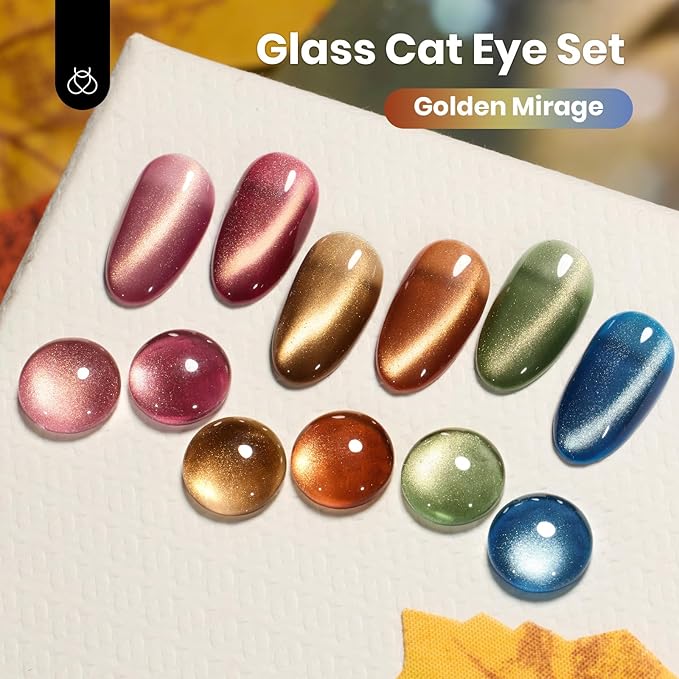 beetles Gel Polish Golden Mirage Cat Eye Gel Nail Polish Set - 6 Colors Glitter Red Green Blue Brown Pink Christmas Gel Nail Kit Magnetic Shine Soak Off UV Winter Salon DIY Manicure Gift for Women