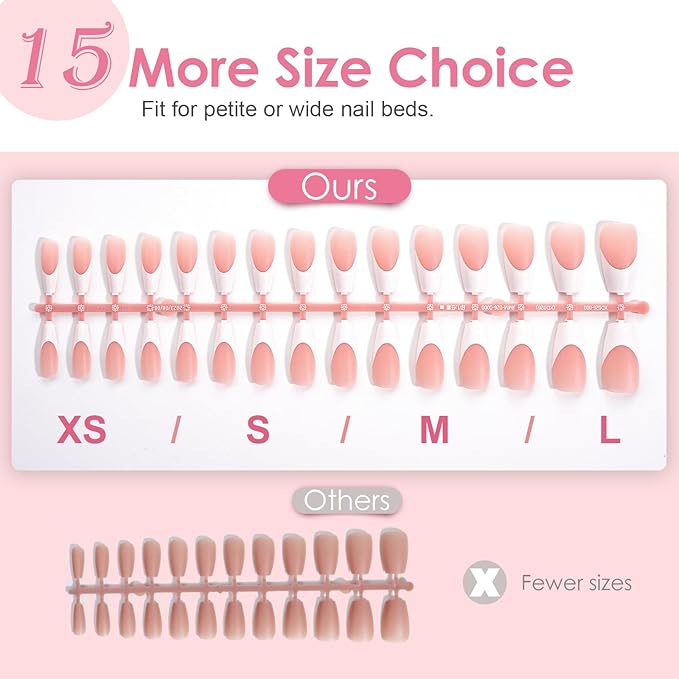 Canvalite French Tip Press on Nails Gel Nail Tips - 300Pcs Pre-Colored Quick and Easy Fake Nails with Designs Coffin Nails Tips Press on Nails Long DIY Nail Extensions, Pink White