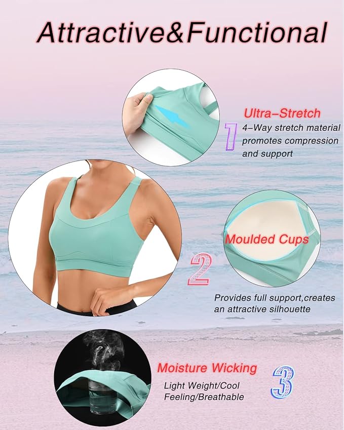 RUNNING GIRL High Impact Sports Bras for Women,Racerback Running Bra Workout Crop Tank Tops Longline Sports Bra Push up