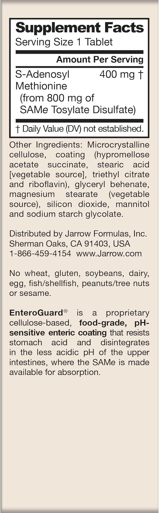 Jarrow Formulas® Same 400 mg, Supports Joint Health, Liver Function, Brain Metabolism, 30 Tablets, Up to a 30 Day Supply