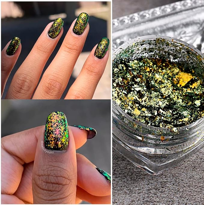 Nail Art Chameleon Glitters Sequins Chunky Iridescent Holographic Flakes Confetti Iridescent Powder for Nail DIY Craft 4 Jars