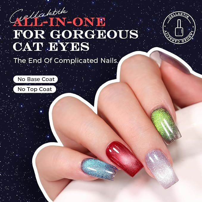 5-in-1 Cat Eye Gel Polish Kit, 6PCS-7.5ml No Base/Top Coat Needed, All-in-One Formula, Beginner-Friendly Magnetic Nail Art Set with Magnet Sticks, Fast Curing for Home DIY Manicure