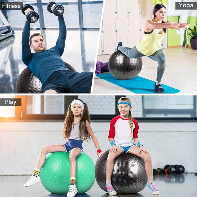 Gruper Yoga Ball, 18-30 Inch Extra Thick Exercise Ball for Workout Fitness Balance, Anti Burst Chair for Home and Office Desk, Includes Hand Pump & Workout Guide Access