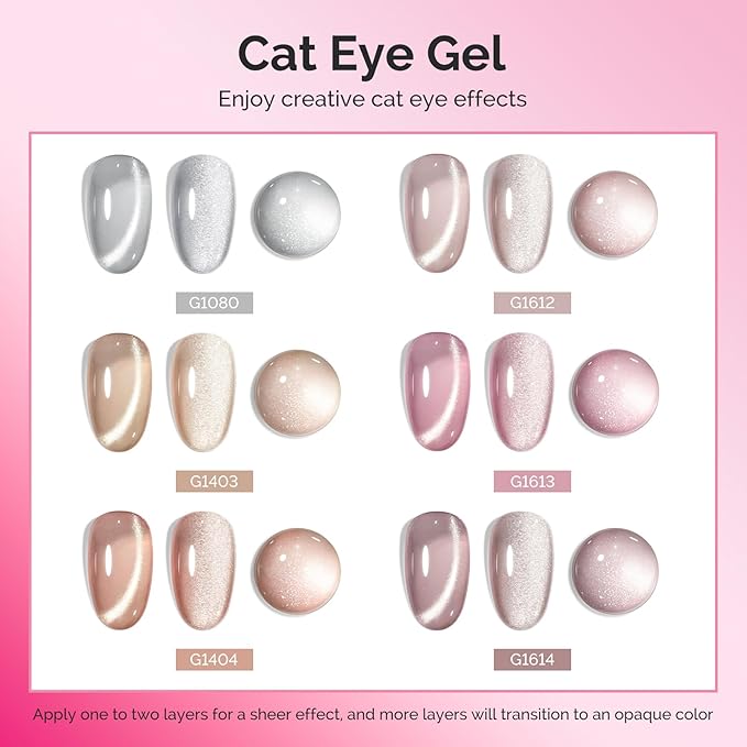 MelodySusie Minimal Nude Pink Cat Eye Set Cat Eye Gel Nail Polish Set 6 Pcs, 0.26 Fl Oz Glitter Holographic Magnetic Nail Polish with Magnet, UV Nail Polish for Nail Art Manicure Salon DIY at Home
