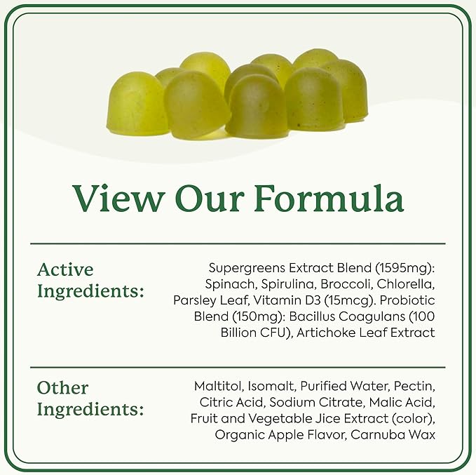 Plant People WonderGreens Veggie Gummies Super Greens with Probiotics Multivitamin Support Gummy for Wellbeing, Energy, Immune and Gut Health, Green Apple Flavor (60 Count)