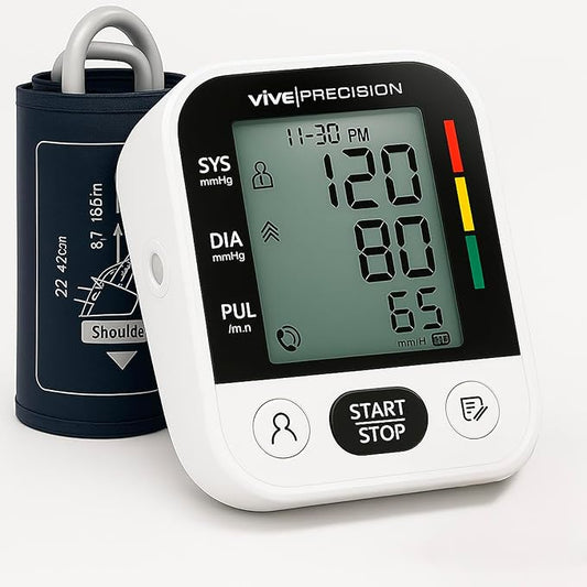 Vive Precision Blood Pressure Monitor for Home Use – Digital Automatic Upper Arm BP Machine with Cuff, Accurate Blood Pressure and Heart Rate Monitor, Large Adjustable Cuff, Easy One-Touch Operation