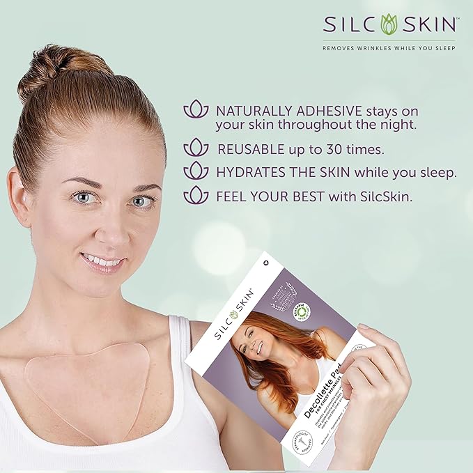 Silc Skin Complete Chest And Neck Care Set With Decollette And Collette Pads, Reusable Medical Grade Silicone For Sleep Lines, Holiday Anti Wrinkle Gift Set For Her, 30 Day Supply