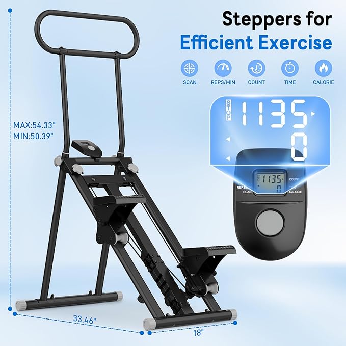 ERGOLIFE Stair Stepper with 3-Level Adjustable Resistance, 350lbs Upgrade Foldable Stairmaster Machine for Home Gym Workout, Cardio Stair Climber with Low Noise