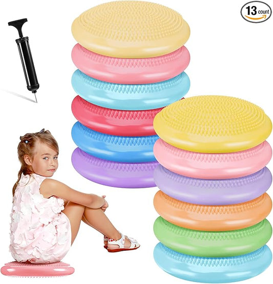 Amylove 13 Pcs Wiggle Seat Inflated Wobble Cushion for Sensory Kid 13 Inch Balance Disc Kids Flexible Seating Exercise Sensory Pad Chair Cushion for Classroom Office School
