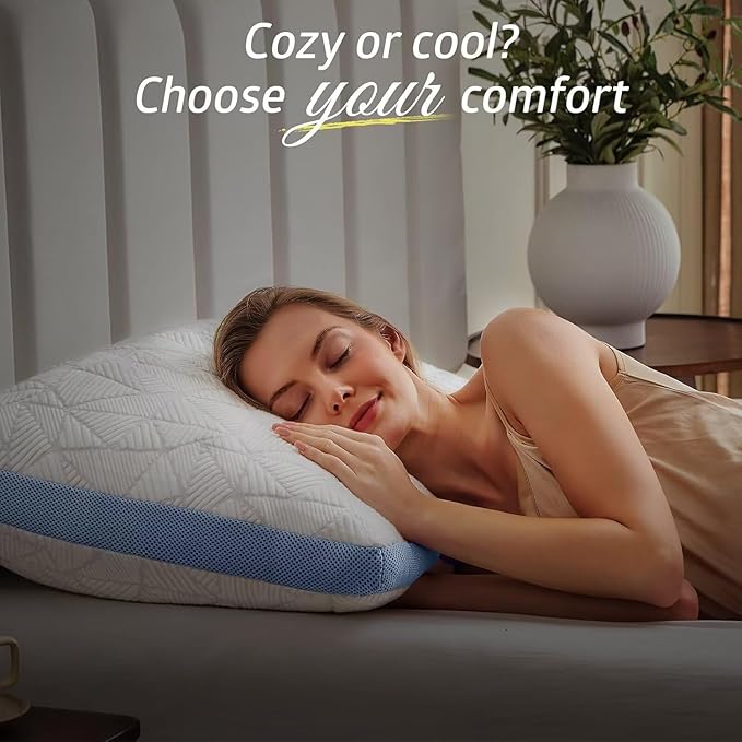 BETU Cooling Pillows Standard Size Set of 2, Shredded Memory Foam Cool Pillows for Hot Sleepers, Adjustable Firm Soft Support Bed Pillows Perfect for Back Neck Pain and Side Sleeping, Blue