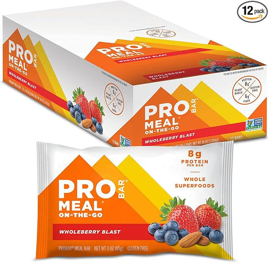 PROBAR - MEAL Bar, Wholeberry Blast, Non-GMO, Gluten-Free, Healthy, Plant-Based, Whole-Food Ingredients, Natural Energy (12 Count)