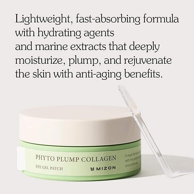 MIZON Phyto Plump Collagen Eye Gel Patch with Moringa, Triple Hyaluronic Acid, and Botanical Extracts for Brightening, Hydration, and Elasticity – 60pcs – Improves Vitality and Glow