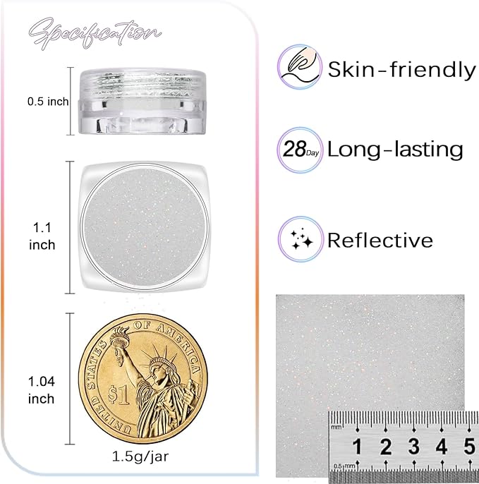 Laza 8 Colors Nail Glitter Powder Shining Sugar Effect Glitter Black White Dust Sand Powder Candy Coat Manicure Nail Art Decoration for Nail Art Tips Decoration DIY Crafts