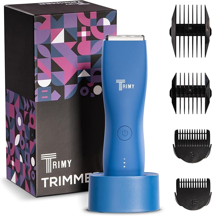 Body Hair Trimmer for Men and Women, Ball and Groin Trimmer, Bikini Trimmer, Pubic Hair, Manscaping, Waterproof, Wireless Grooming, Body Shaver, Manscape (Blue)