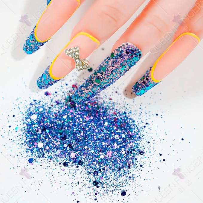 12 Pots Holographic Nail Art Sequins 3D Laser Chameleon Chunky Nail DIY Sparkly Glitter Flakes for Women Manicure Tips Decorations