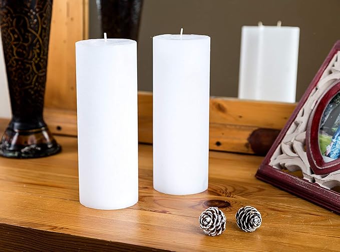 Set of 2 Pillar Candles 3" x 8" Unscented Handpoured Weddings, Home Decoration, Restaurants, Spa, Church Smokeless Cotton Wick - White