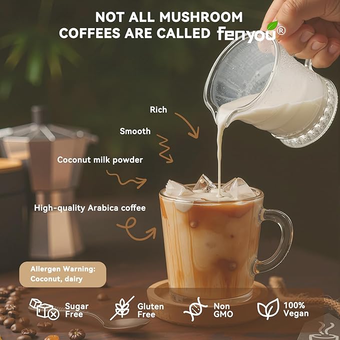 Organic Mushroom Coffee with Cordyceps, Shiitake, Chaga & 3 Other Mushrooms + Turmeric Powder – Gourmet Arabica Instant Coffee for Vitality & Wellness, 30 Servings (180g/6.35oz)