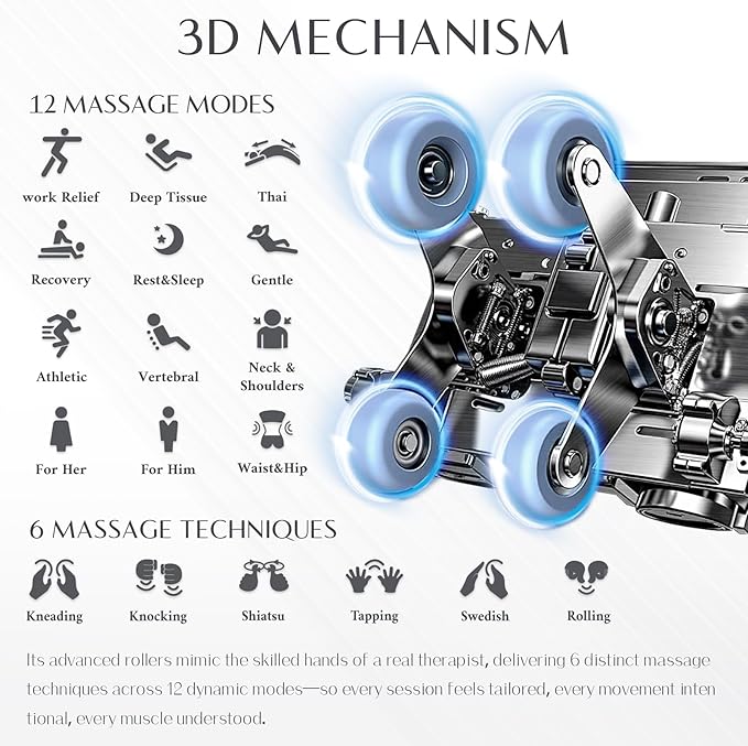 3D Massage Chair, Full Body Massage Chair, Zero Gravity Recliner w/Dynamic Leg Kneading System, 53.14" SL Track, Sleek Appearance, 12 Auto Modes, Wireless Charging, Bluetooth Speaker, TFT Screen