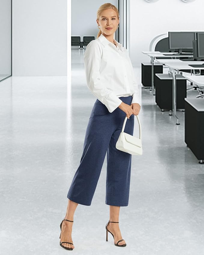 Promover Capri Pants for Women Wide Leg Yoga Cropped Pants with Pockets Loose Casual Summer Pants