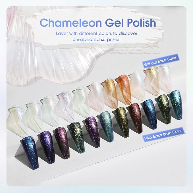 ROSALIND Chameleon Gel Polish - 12 Colors Aurora Shimmer Gel Nail Polish Set Multicolor Gradient Effect Soak Off UV Set Sparkle Chrome Nail Art Collection Manicure Gift for Women