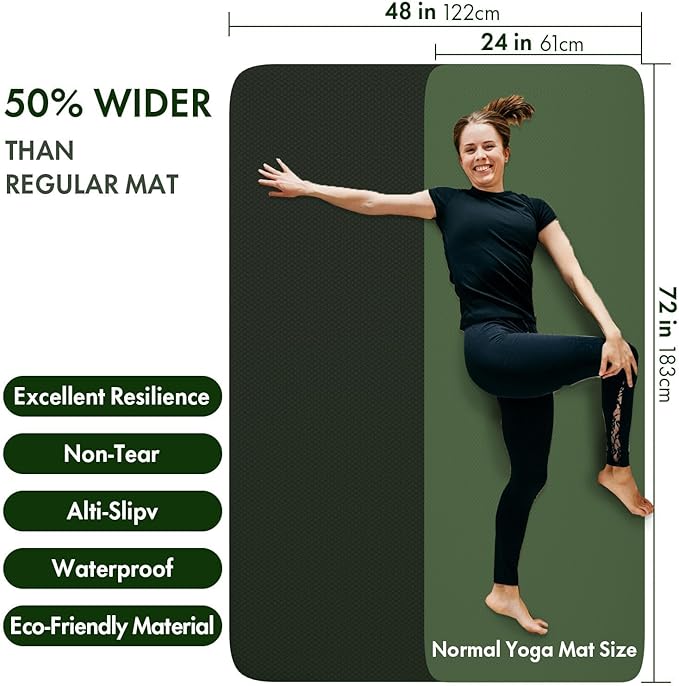 FrenzyBird Large Yoga Mat 6'x 4'（72”x 48”）—1/4" &1/3" Extra Wide Exercise Mat 183cm x 122cm Large Exercise Mat Big Home Yoga Mat Pilates Mat,Non Slip,Thick,TPE Workout Mat,for Women & Men, Yoga, Pilates, Gym and Floor Workouts Pilates