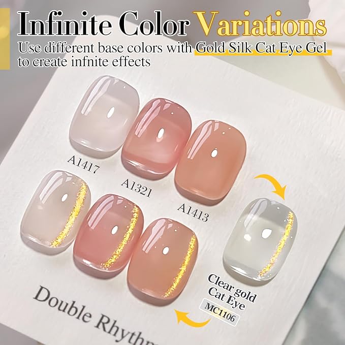 Double Rhythm Jelly Glass Cat Eye Gel Polish with Magnet 15ML Holographic Glitter Shimmer Translucent Sheer Color Magnetic Nail Polish Salon DIY at Home (MC1106)