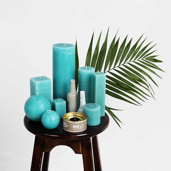Melt Candle Pillar Candles - Unscented Candles for Home, Church, Weddings, & More - 3" x 4", Turquoise