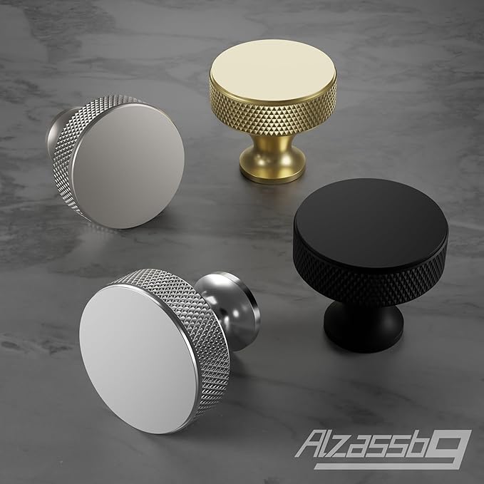 Alzassbg 6 Pack Polished Chrome Cabinet Knobs, 1.2 Inch(30.5mm) Diameter Knurled Round Cabinet Knobs of Metal Kitchen Handles Hardware for Carbinet and Drawer AL6067CP