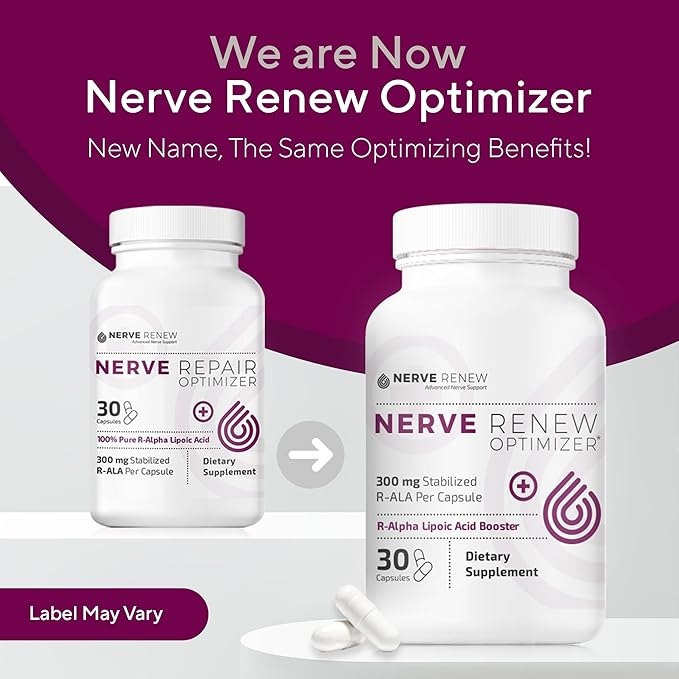 NERVE RENEW Optimizer, 3 Pack (90 Capsules) - 300 mg Stabilized R-Alpha Lipoic Acid per Capsule for Natural Nerve Discomfort Support - Fast Absorption - Safe and All Natural