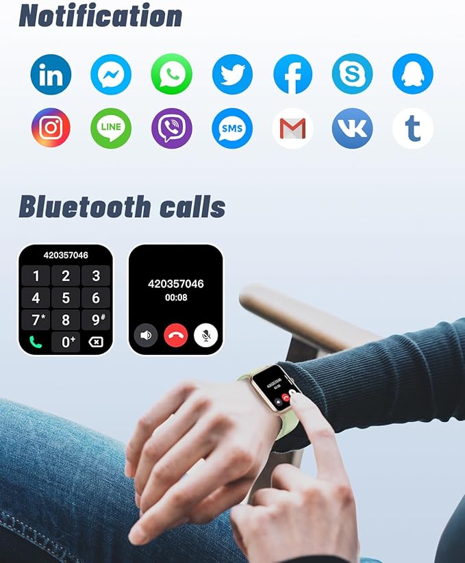 GRV Smart Watch for iOS and Android Phones (Answer/Make Calls), Watches for Men Women IP68 Waterproof Smartwatch Fitness Tracker Watch with Heart Rate/Sleep Monitor Steps Calories Counter (Aqua-Gold)