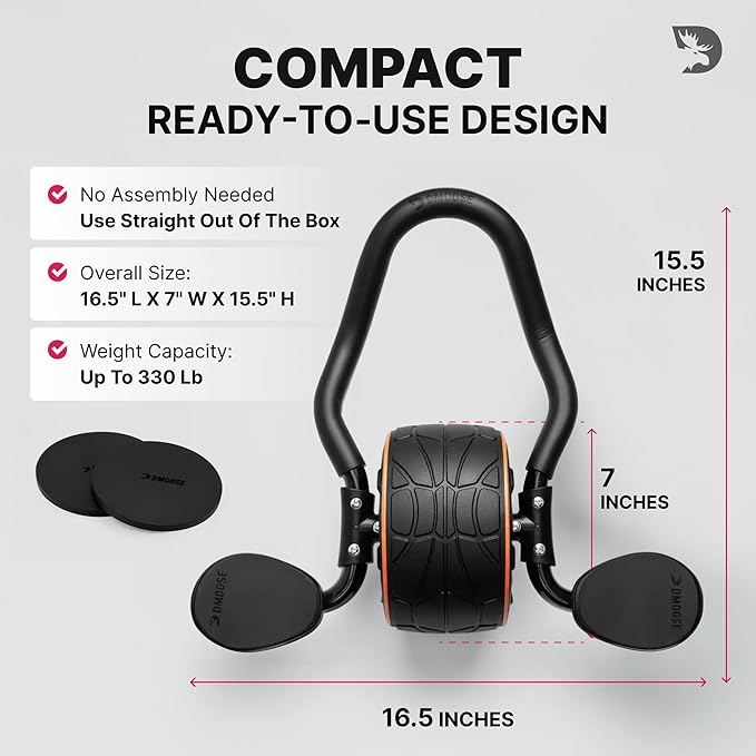 DMoose Fitness Ab Roller Wheel with Elbow Support & 2 Knee Pads - Abdominal Exercise Trainer for Core Strength Training - Ultimate Abs Workout Equipment for Home and Gym - Ab Machine for Men & Women