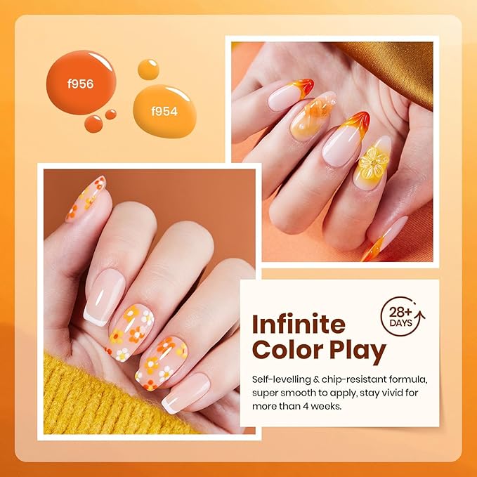 beetles Fall Orange Gel Polish Set, 6 Colors Red Yellow Orange Gel Nail Polish Set Twilight Warmth Collection Uv Gel Nail Art Manicure Gift for Women