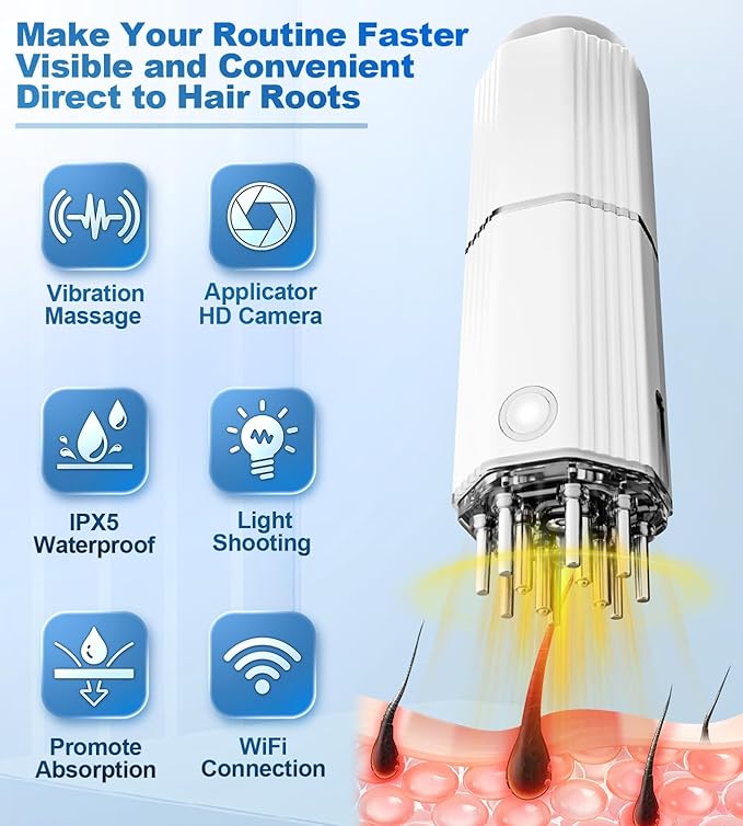 3 in 1 Electric Scalp Massager and Hair Oil Applicator Camera,Wireless Smart Visual Massager Scalp Applicator Brush