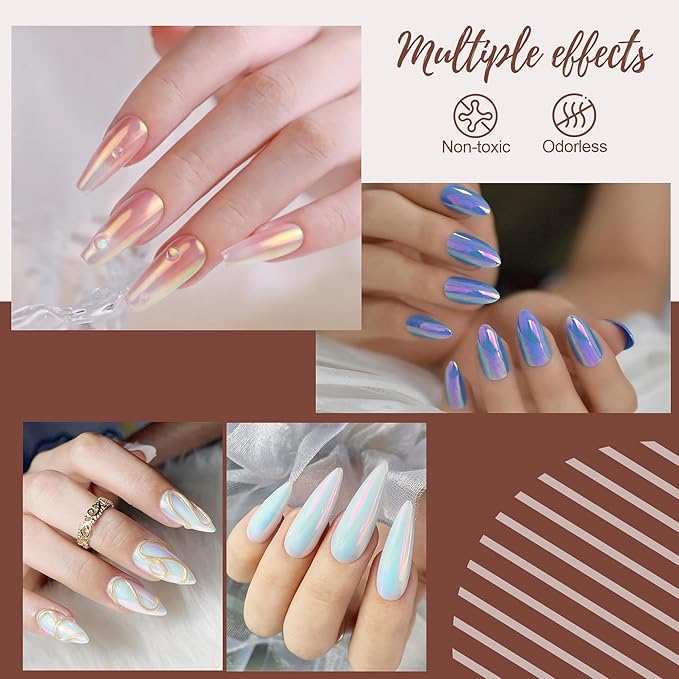 Artdone Red to Glod Aurora Chrome Nail Powder, Iridescent Unicorn Powder Metallic Mirror Effect Pigment Pearlescent Mermaid Pearl Glitter Dust Kit, Nail Art Decoration, Resin Craft