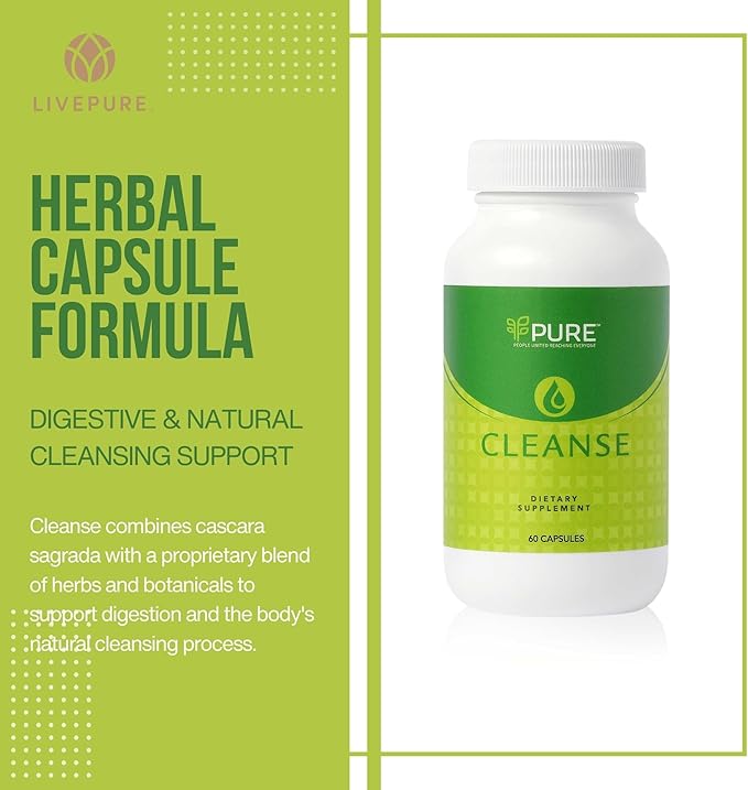 PURE Live Cleanse | Vegan Formula for Better Digestion & Encourages Gut Health - Non-GMO - 60 Capsules