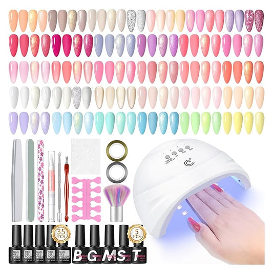 COSCELIA 52pcs Gel Nail Polish Kit with U V light 35 Colors Fall Gel Polish Set Cream Color Collection 5PC Top Base Coat Nail Art Manicure Kit for Beginners with Everything Gifts for Women