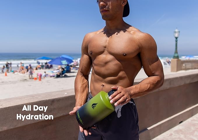 HYDRO CELL Stainless Steel Insulated Water Bottle with Straw - For Cold & Hot Drinks - Metal Vacuum Flask with Screw Cap and Modern Leakproof Sport Thermos for Adults (Army/Black 64oz)