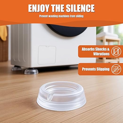 Anti Vibration Pads for Washing Machine - Transparent PU Washer Vibration Pads with Drain Groove & Free Level Tool, Noiseless Anti-Vibration Feet for Dryer, Dishwasher, Washer Leveling Mat, 4 Pack
